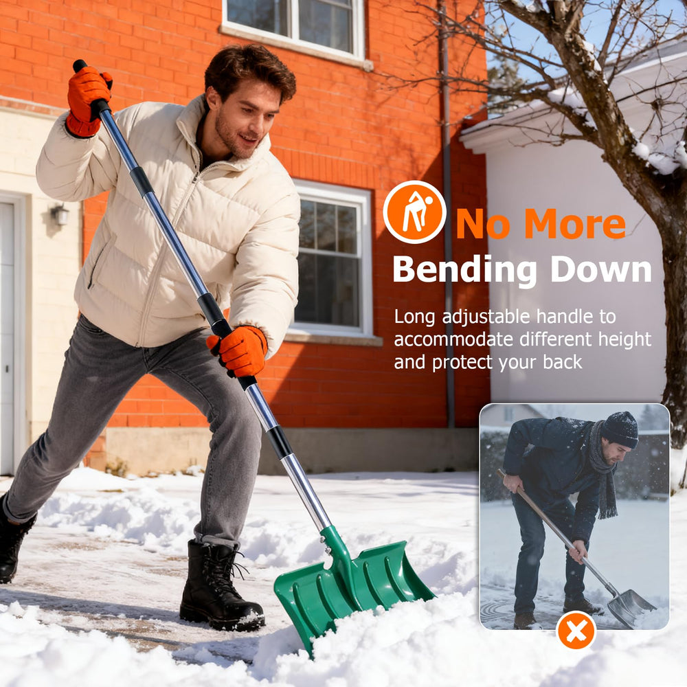 CJYMMFAN close-up of reinforced 16-inch metal blade showing durable edge for wet heavy snow and mulch