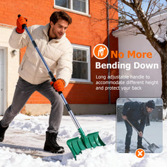 CJYMMFAN close-up of reinforced 16-inch metal blade showing durable edge for wet heavy snow and mulch