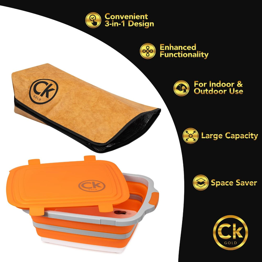 CK GOLD lifestyle image of tub on a backyard grill table for easy prep