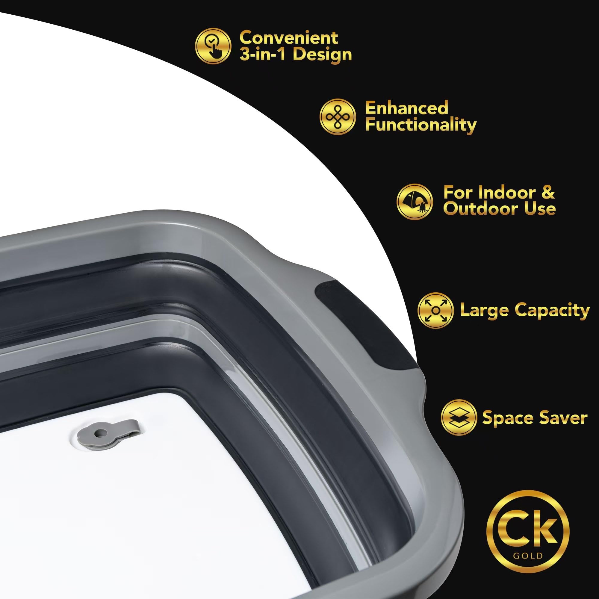 CK GOLD size comparison next to water bottle showing scale and packing ease