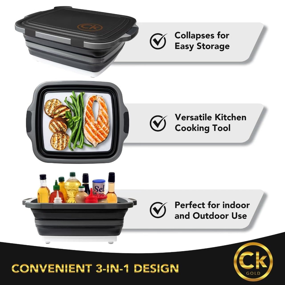 CK GOLD tub in camping setup showing portable meal prep convenience outdoors