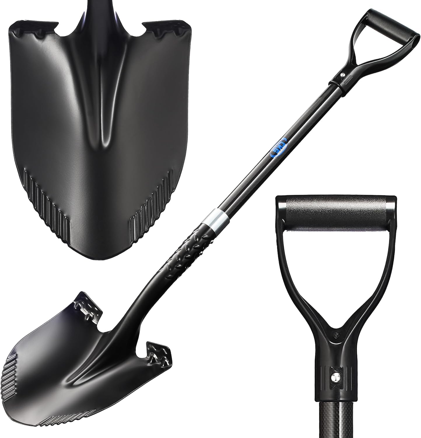 CKG front view of carbon garden shovel shows sturdy build and balance