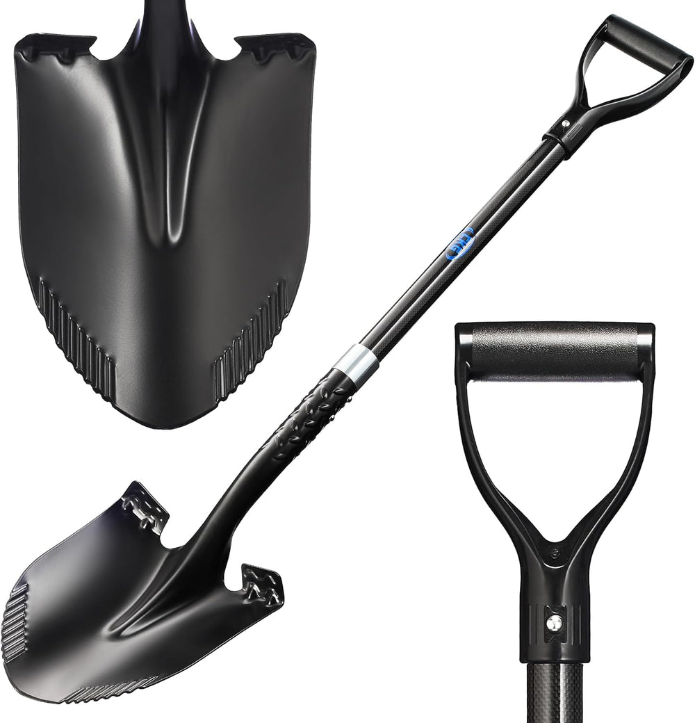 CKG front view of carbon garden shovel shows sturdy build and balance