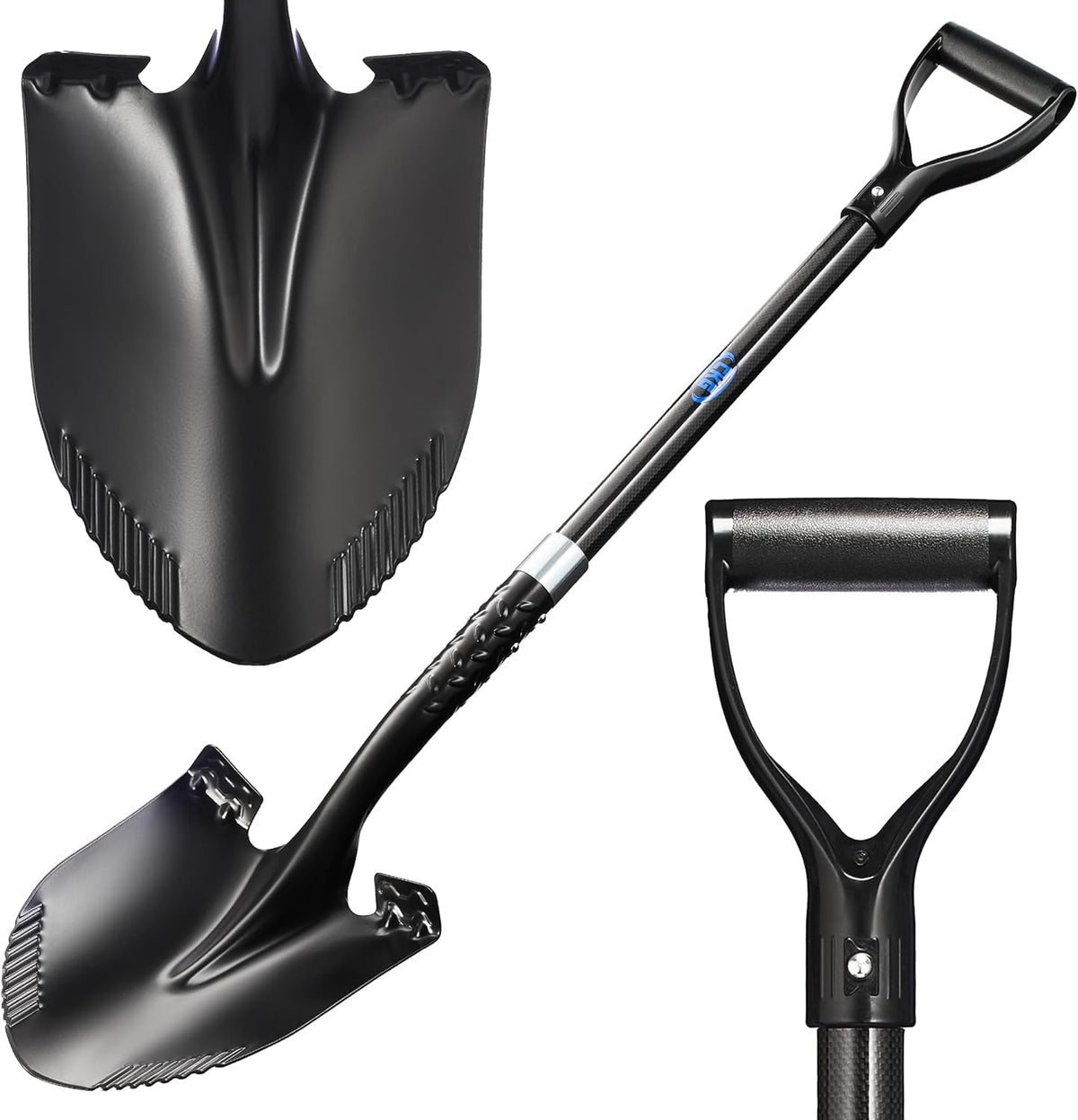 CKG front view of carbon garden shovel shows sturdy build and balance