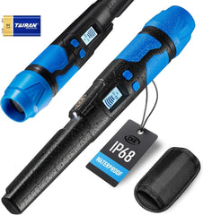CKG front view pinpointer in blue showing controls and benefits of ergonomic design
