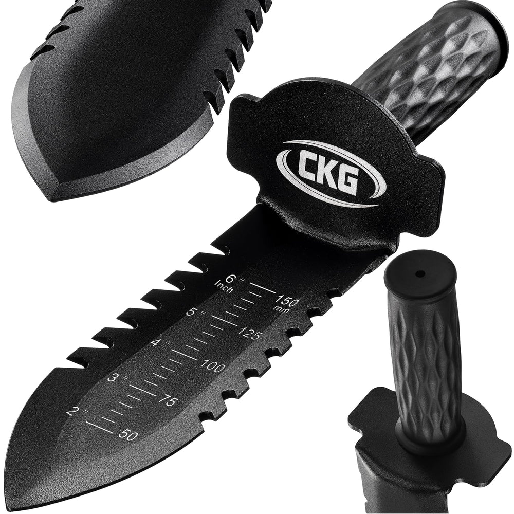 CKG shovel front view showing compact design and durable steel construction benefit portability