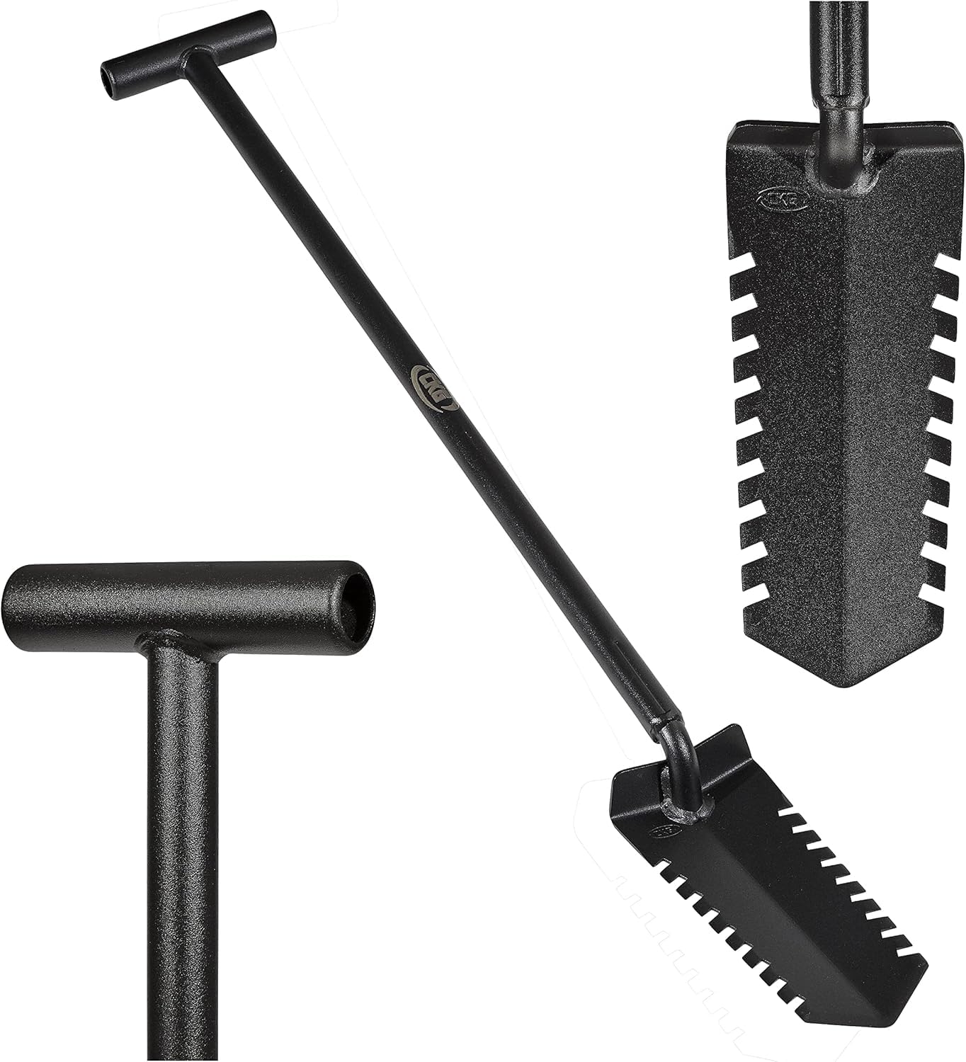 CKG front view T-handle spade showing sturdy frame and benefit of control