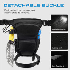 CKG leg bag open compartments revealing organized pockets for detector accessories