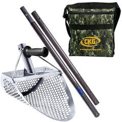 CKG front view of stainless steel scoop showing sturdy lip for faster recoveries