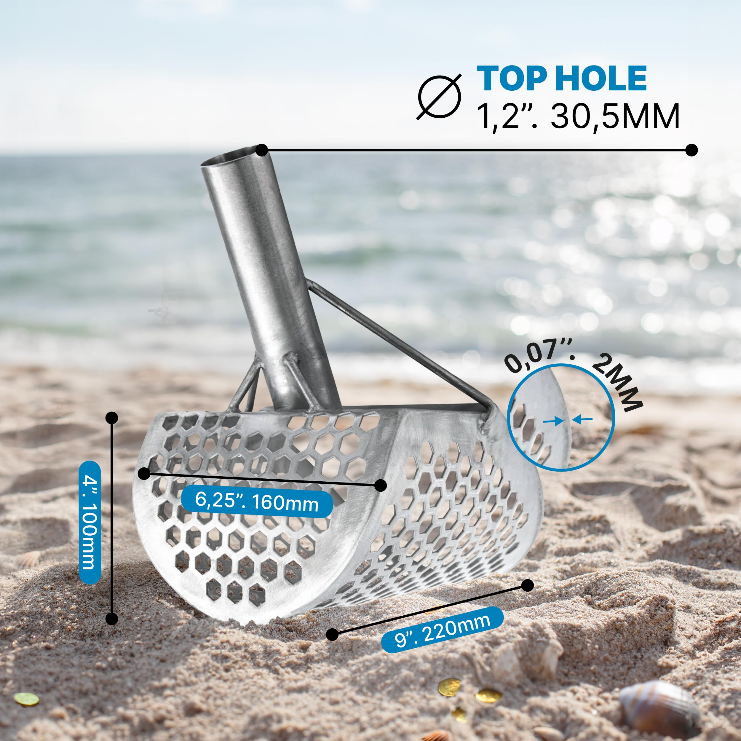 CKG sand scoop perforation closeup highlighting quick-drain design