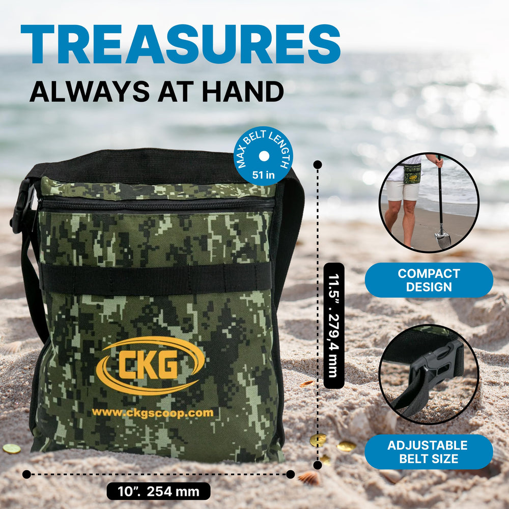 CKG scoop in use on sandy beach with user digging, quick target recovery