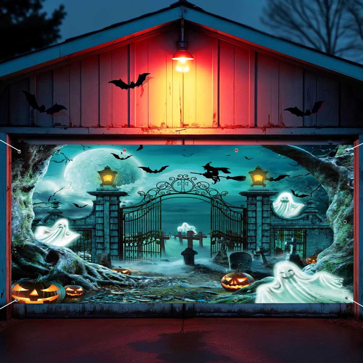 Ckihgenn front view of full 8x16ft graveyard garage cover, boosts curb appeal
