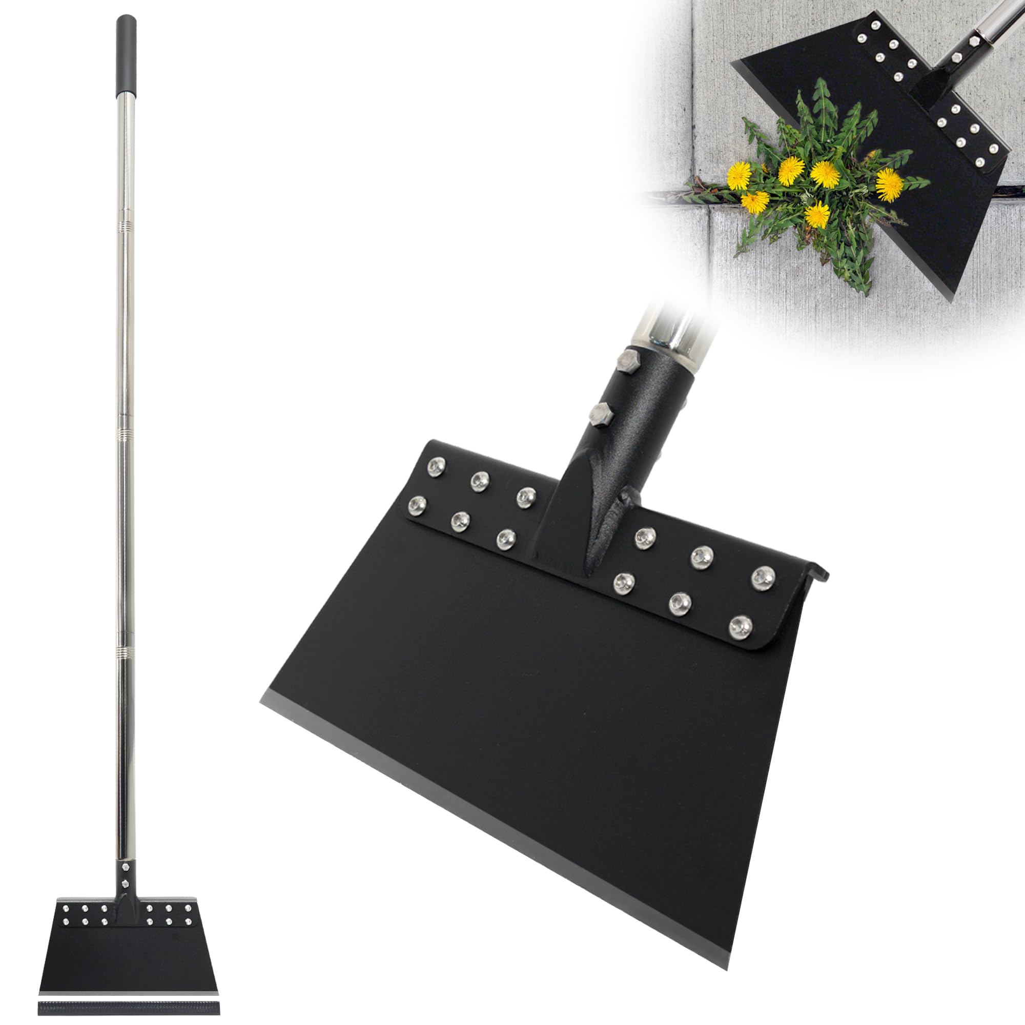 CKLT front view of full 65-inch weed scraper showing reach and blade benefit