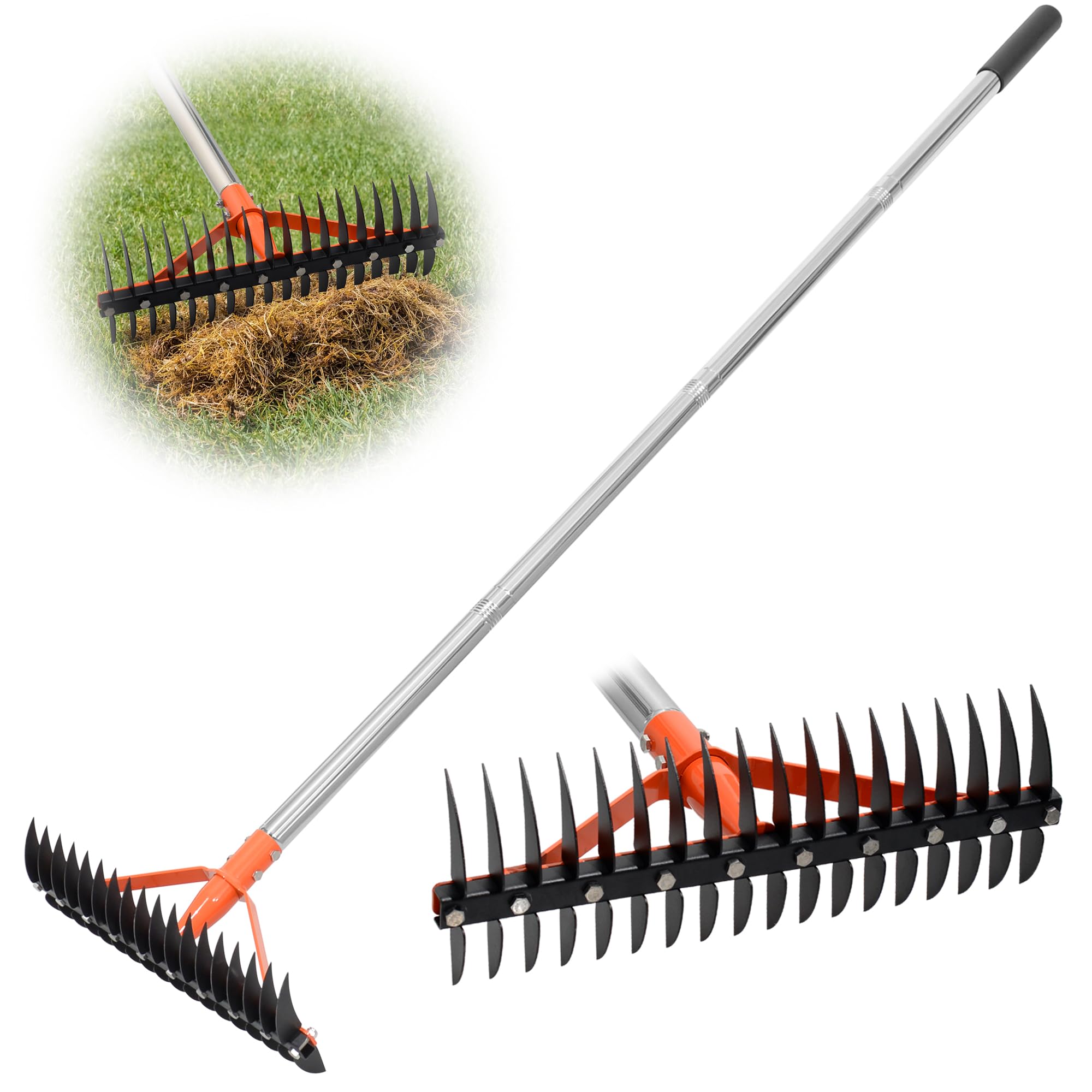 CKLT rake front view showing full head and handle for efficient dethatching