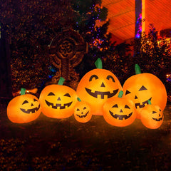CL FUN front view pumpkin inflatables showing bright LED glow and curb appeal
