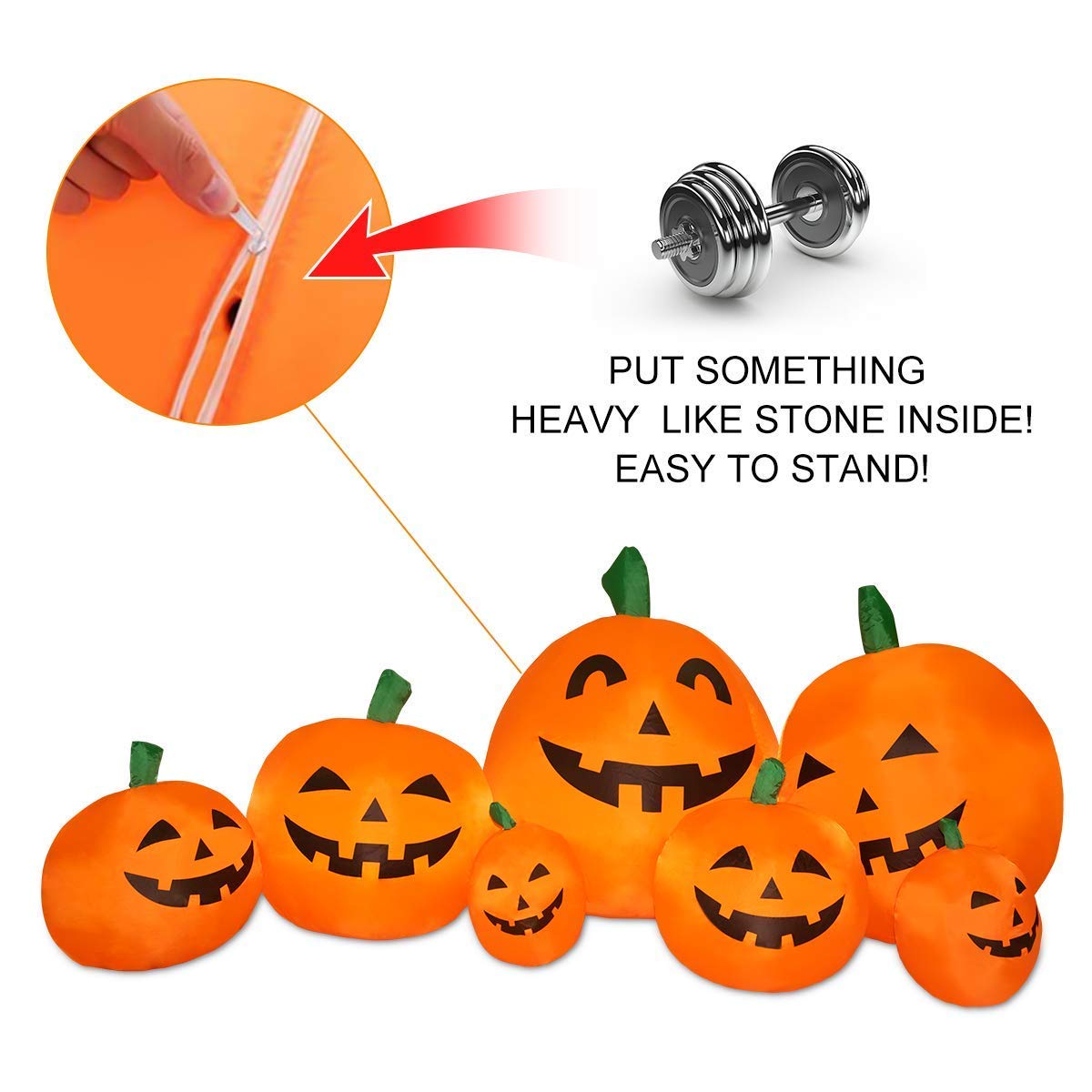 CL FUN stakes and ropes securing the pumpkin and improving wind stability