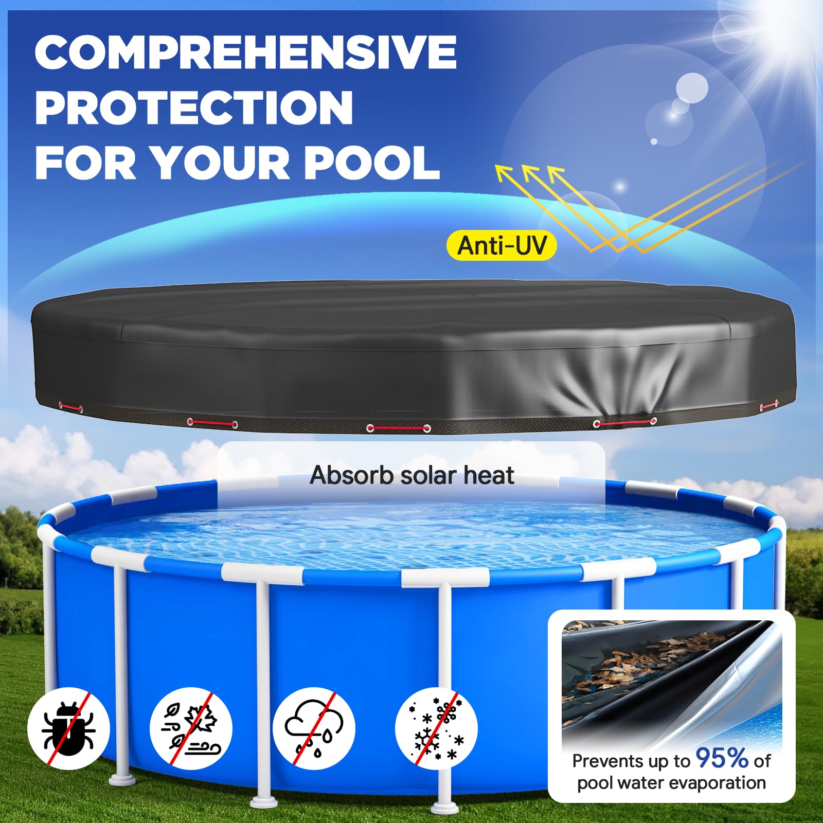 CL FUN installed on above-ground pool demonstrating debris protection and fit