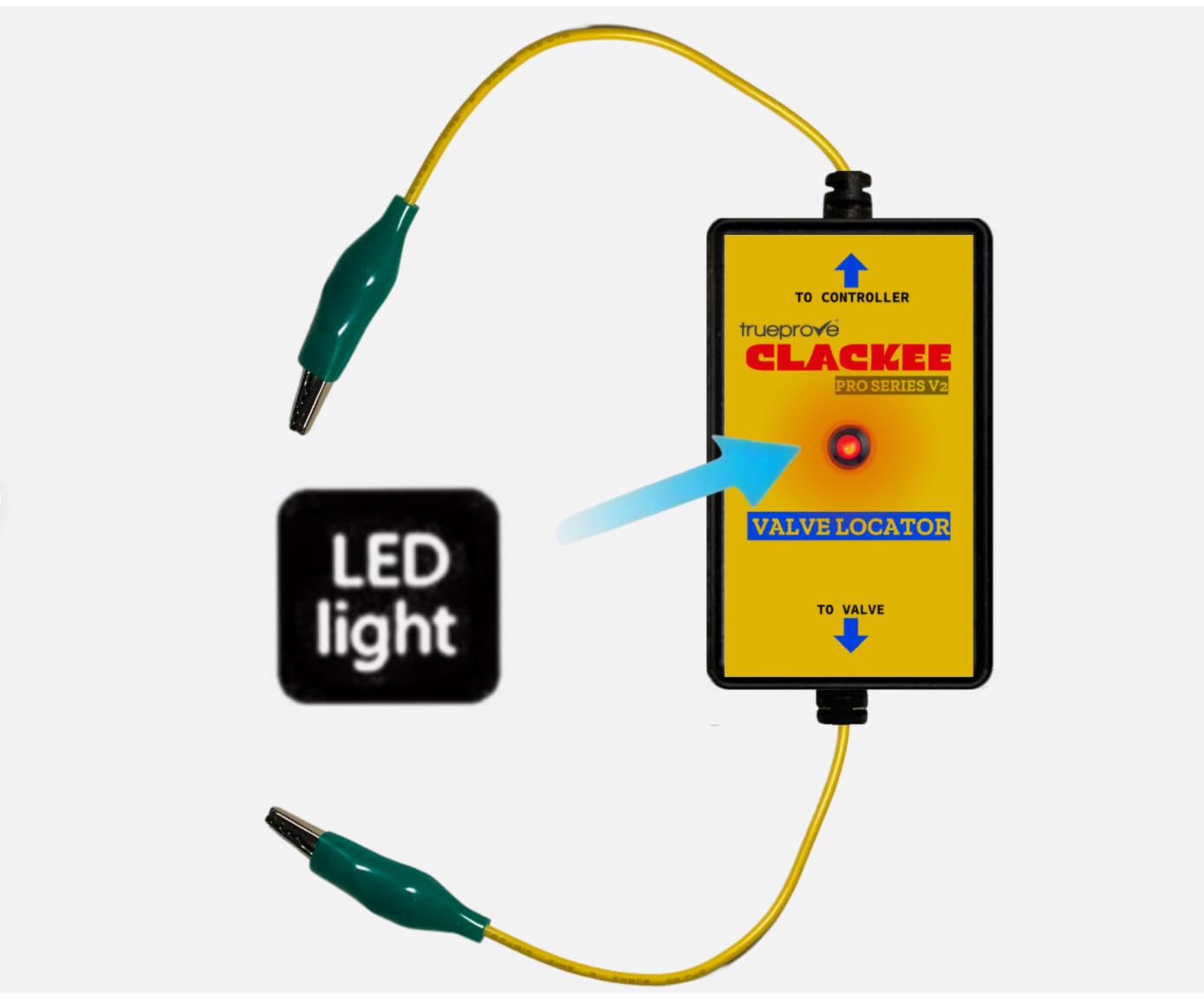 Clackee stored in water-resistant pouch protecting device on job sites