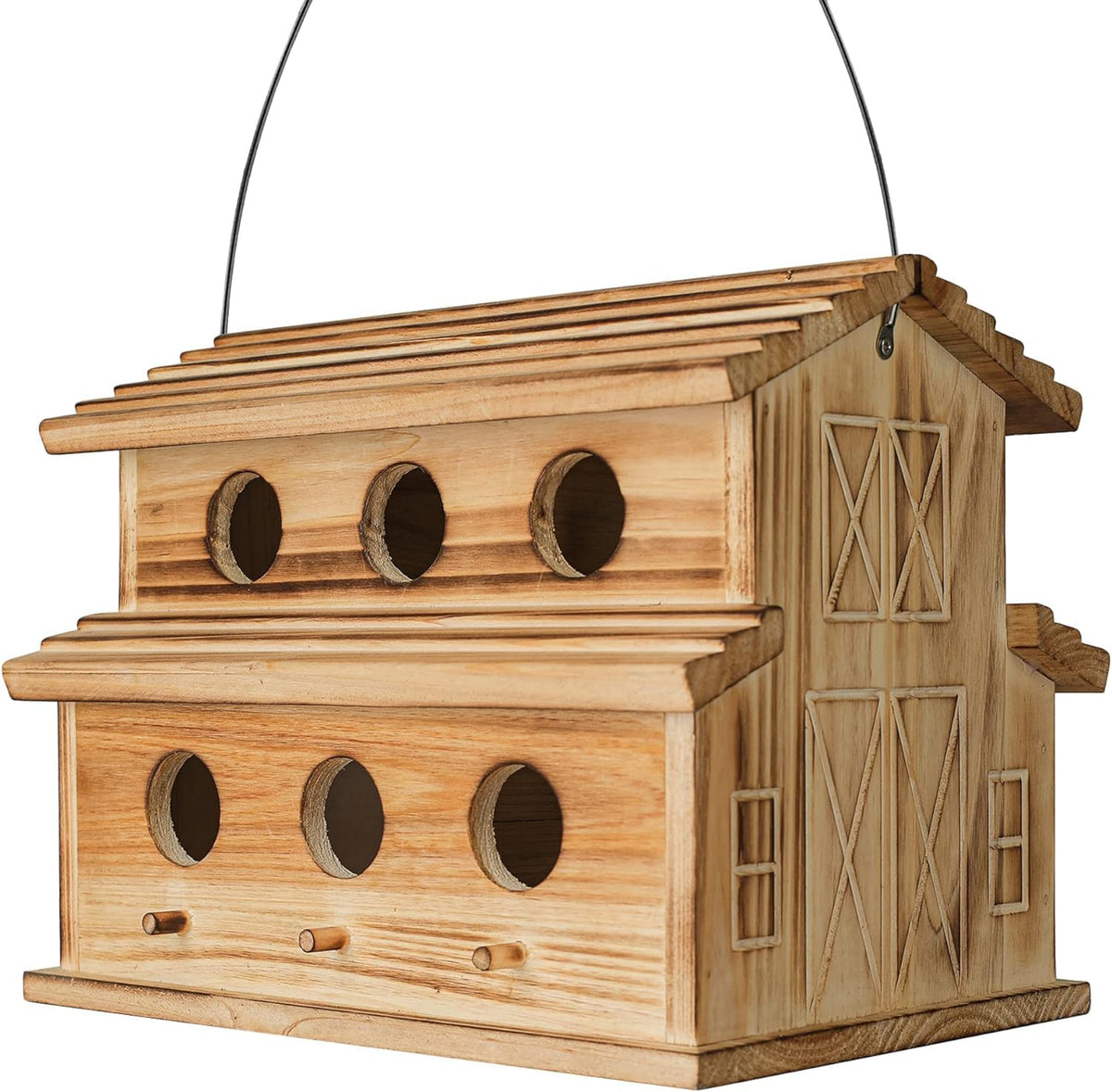 CLACKIBUKVYZ front view hanging birdhouse shows six holes and curb appeal