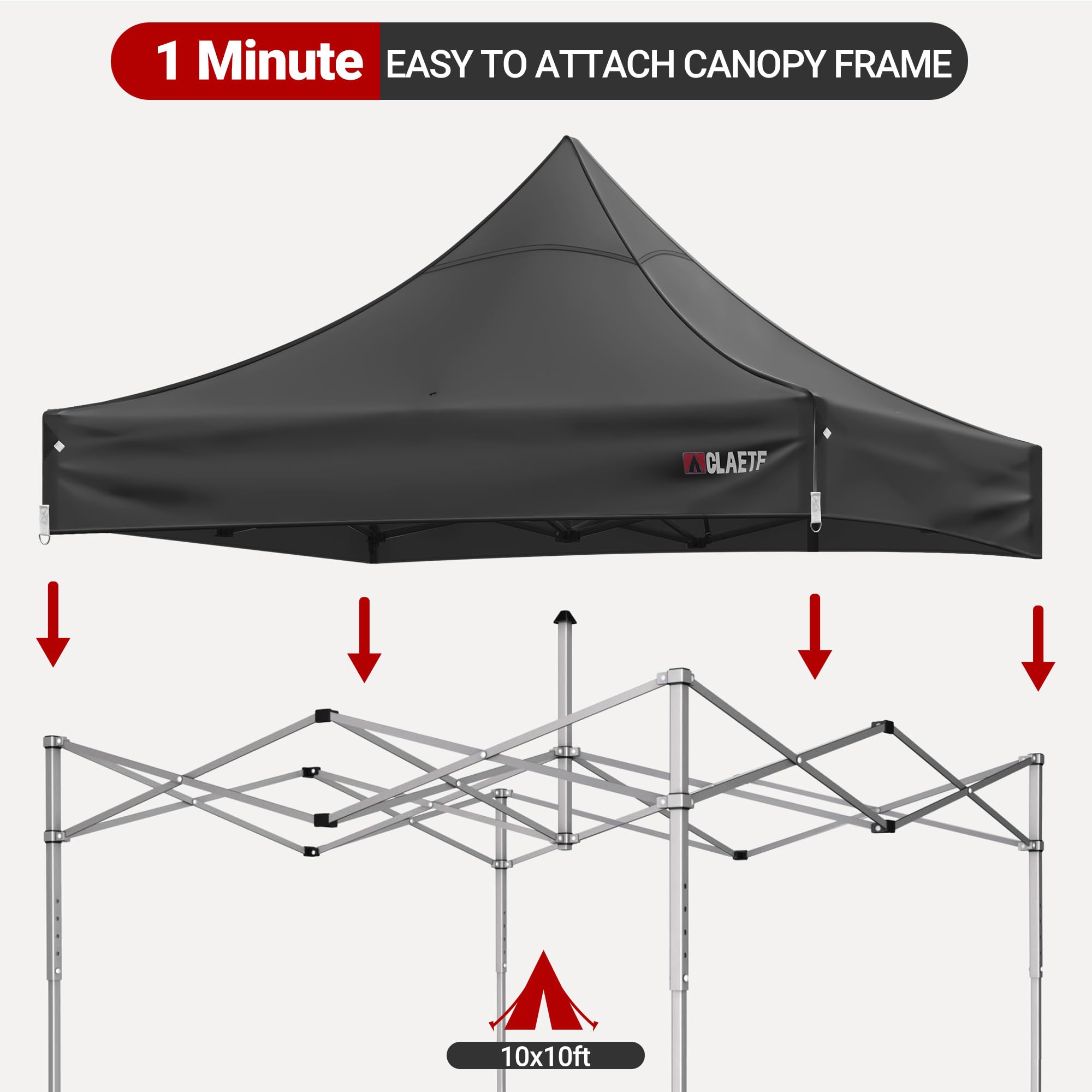 CLAETF canopy top next to measuring tape showing correct 118in size