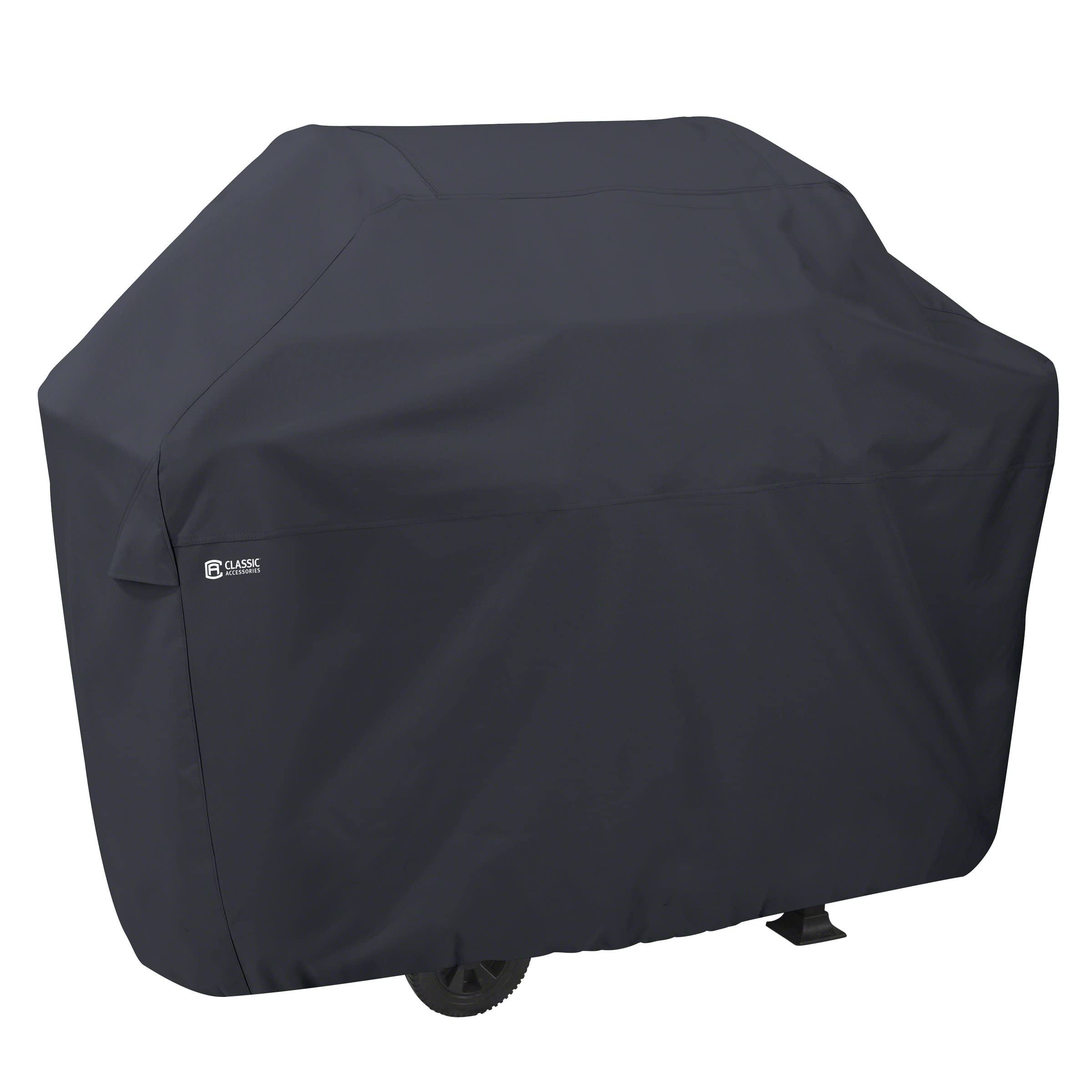 Classic Accessories front view of 64-inch grill cover protecting grill outdoors