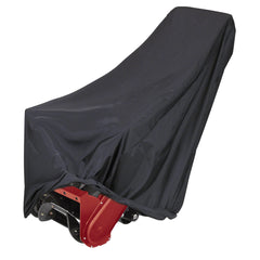 Classic Accessories front view of cover on snow thrower showing full protection and neat fit