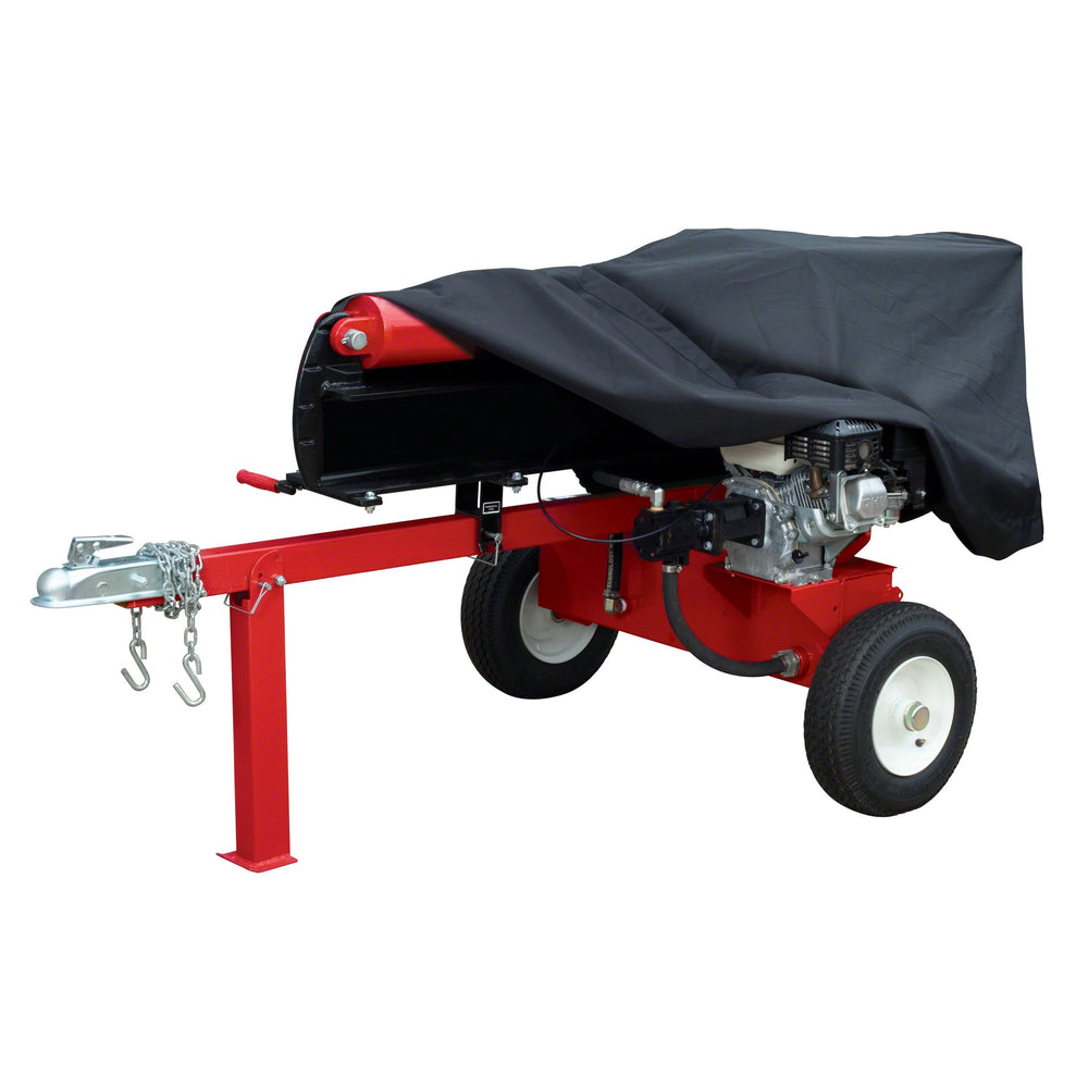 Classic Accessories front view on a log splitter, protecting motor from weather