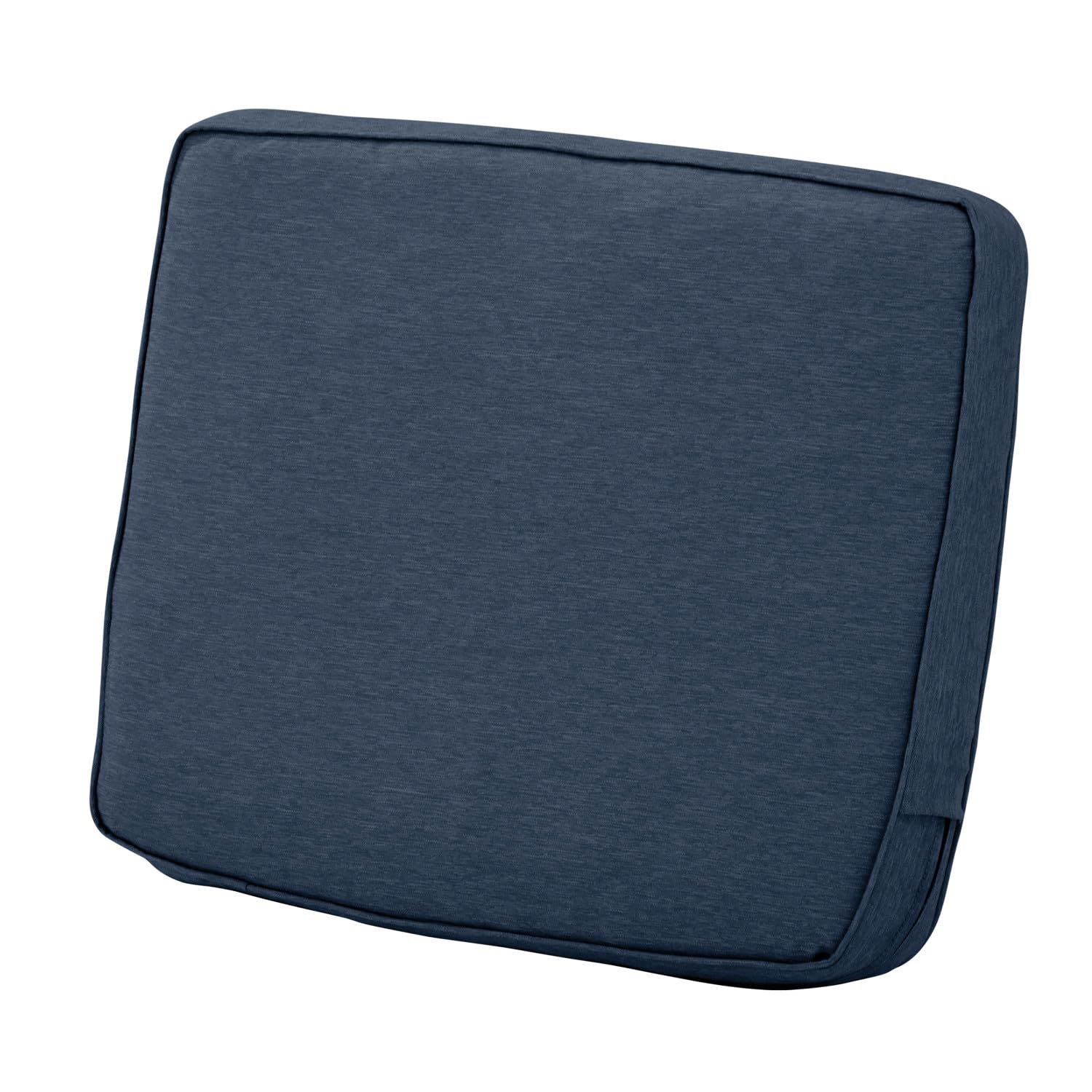 Classic Accessories Montlake front view showing Heather Indigo Blue cushion and tailored piping, improves patio style