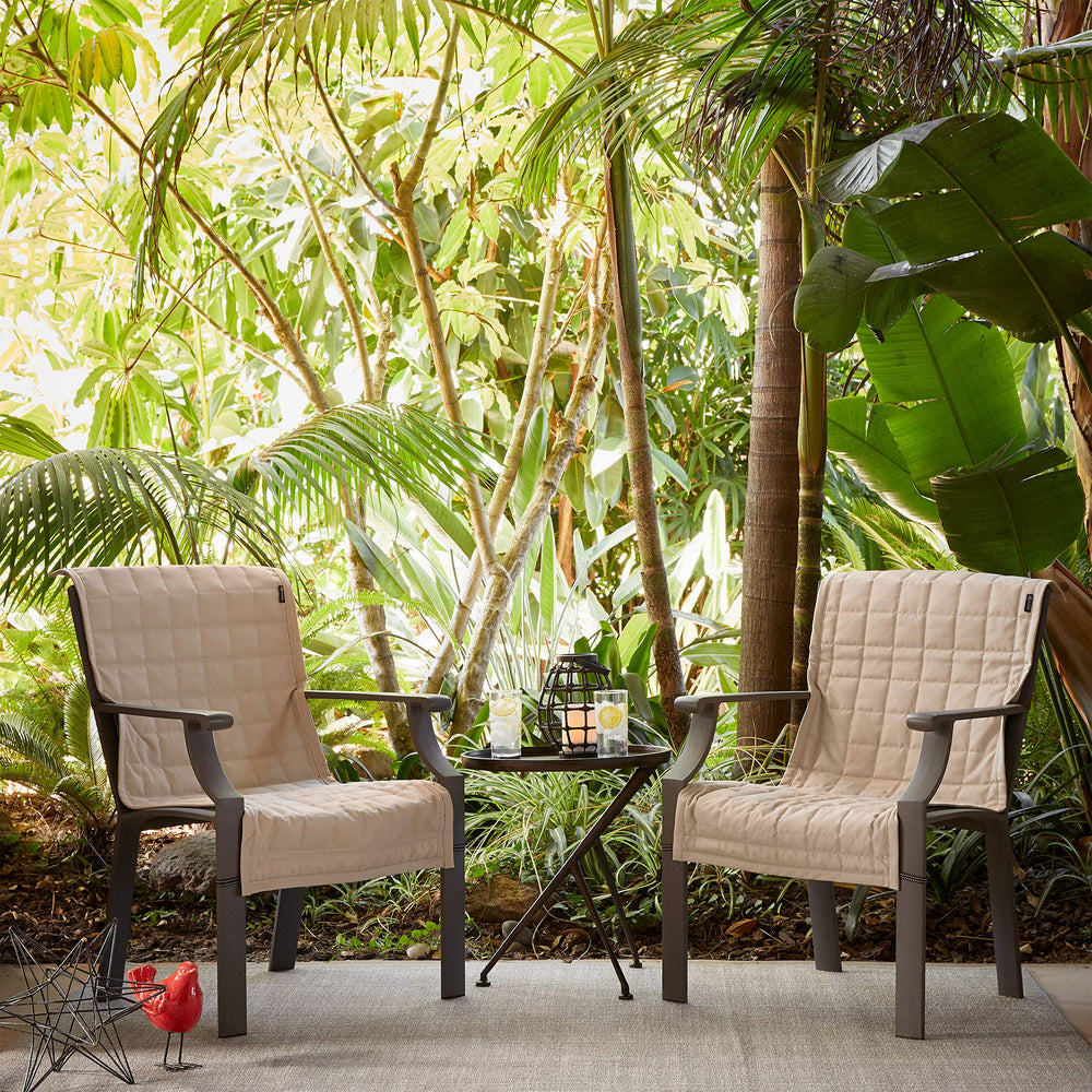 Classic Accessories Montlake slipcover on a patio setting for coordinated outdoor style