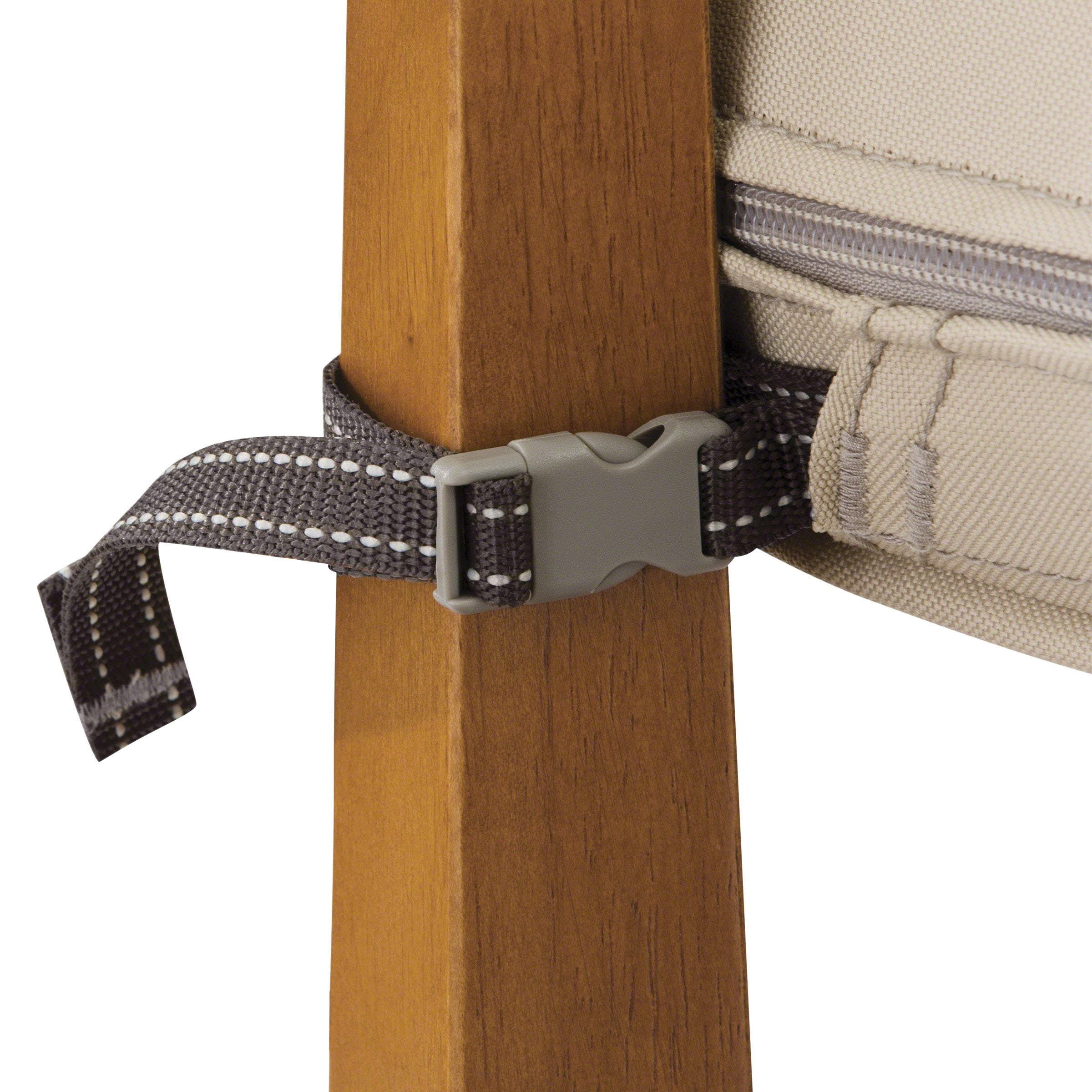 Classic Accessories adjustable strap and buckle close-up secures cushion firmly