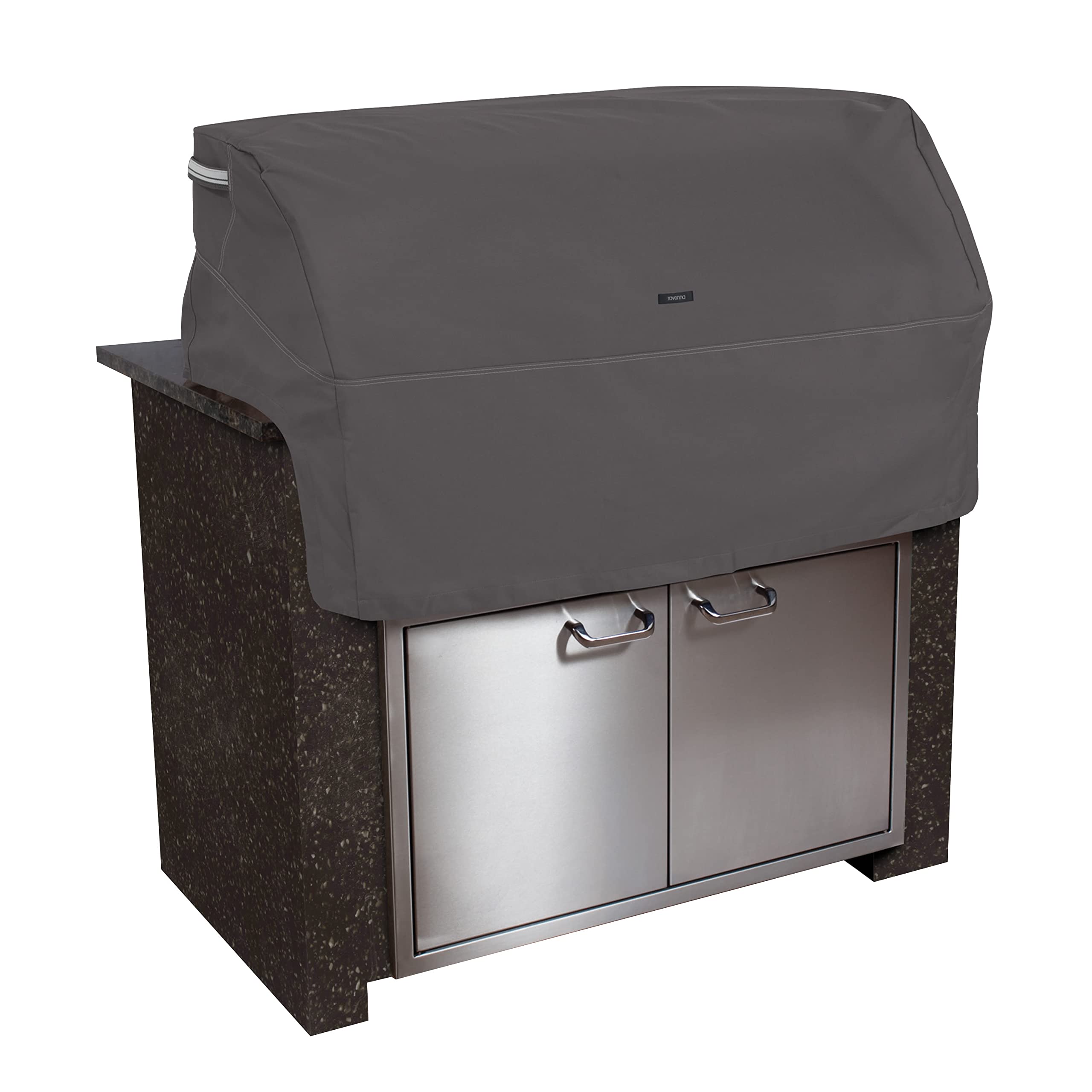 Classic Accessories Ravenna front view showing full taupe coverage and tailored fit