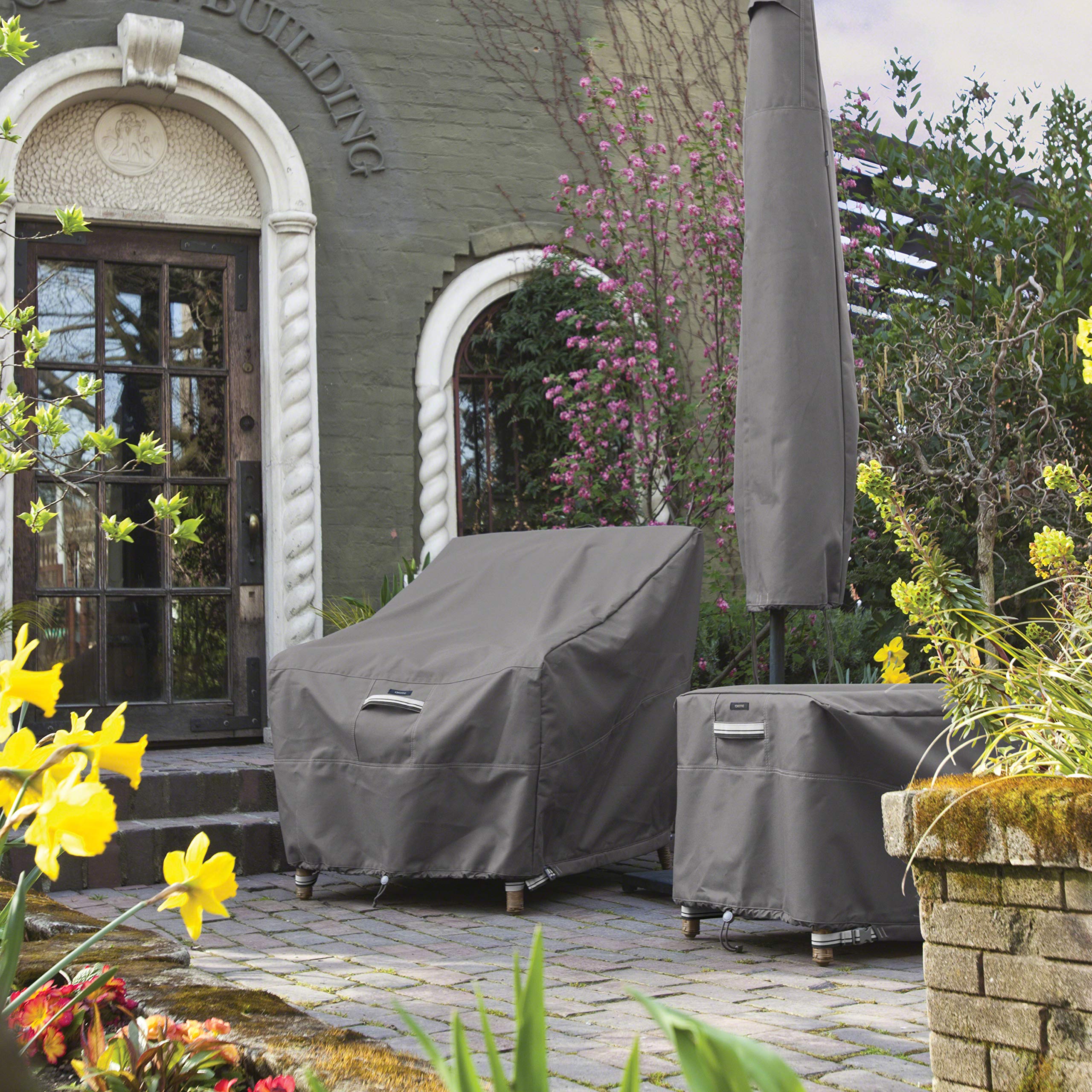 Classic Accessories Ravenna fitted on ottoman showing water-resistant protection