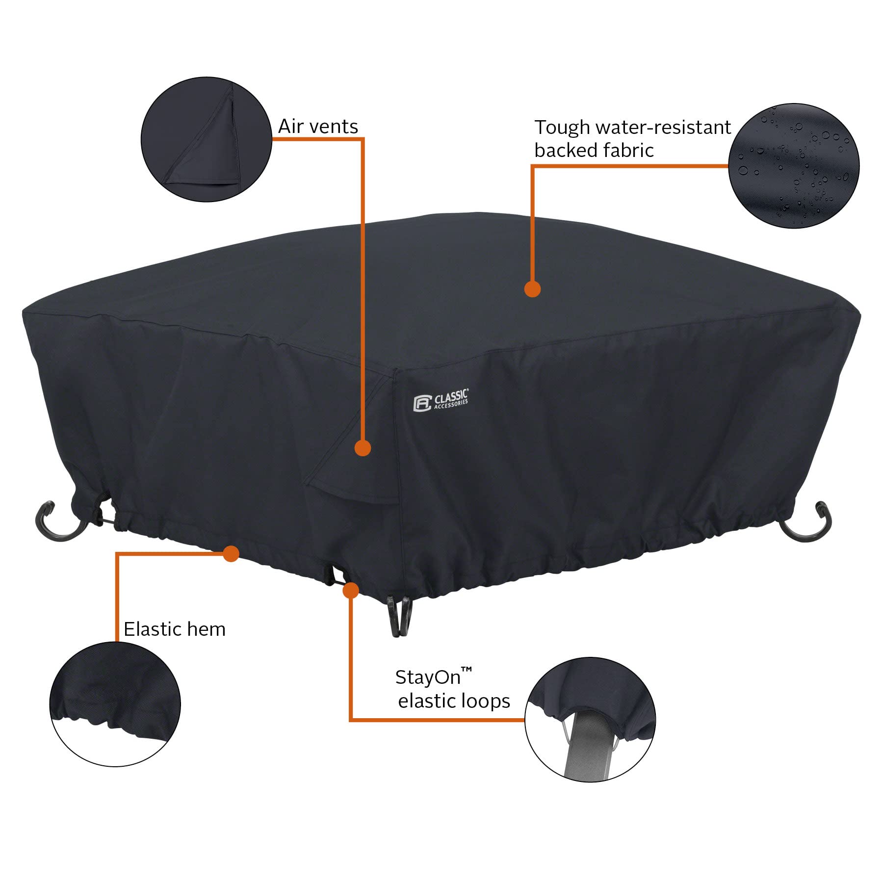 Classic Accessories side profile showing cover fit on square pit