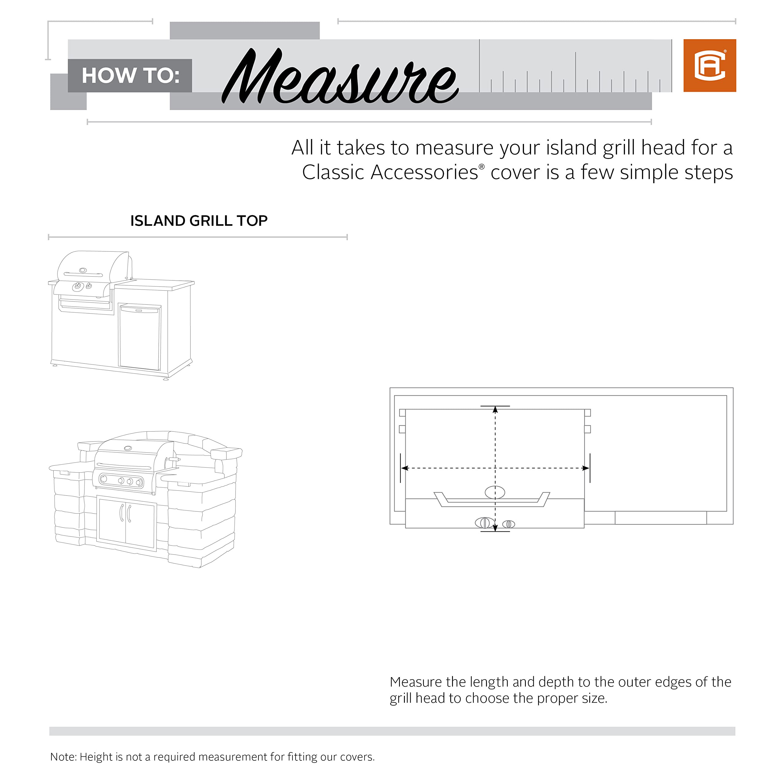 Classic Accessories cover beside a measuring tape for size comparison, helping buyers confirm fit