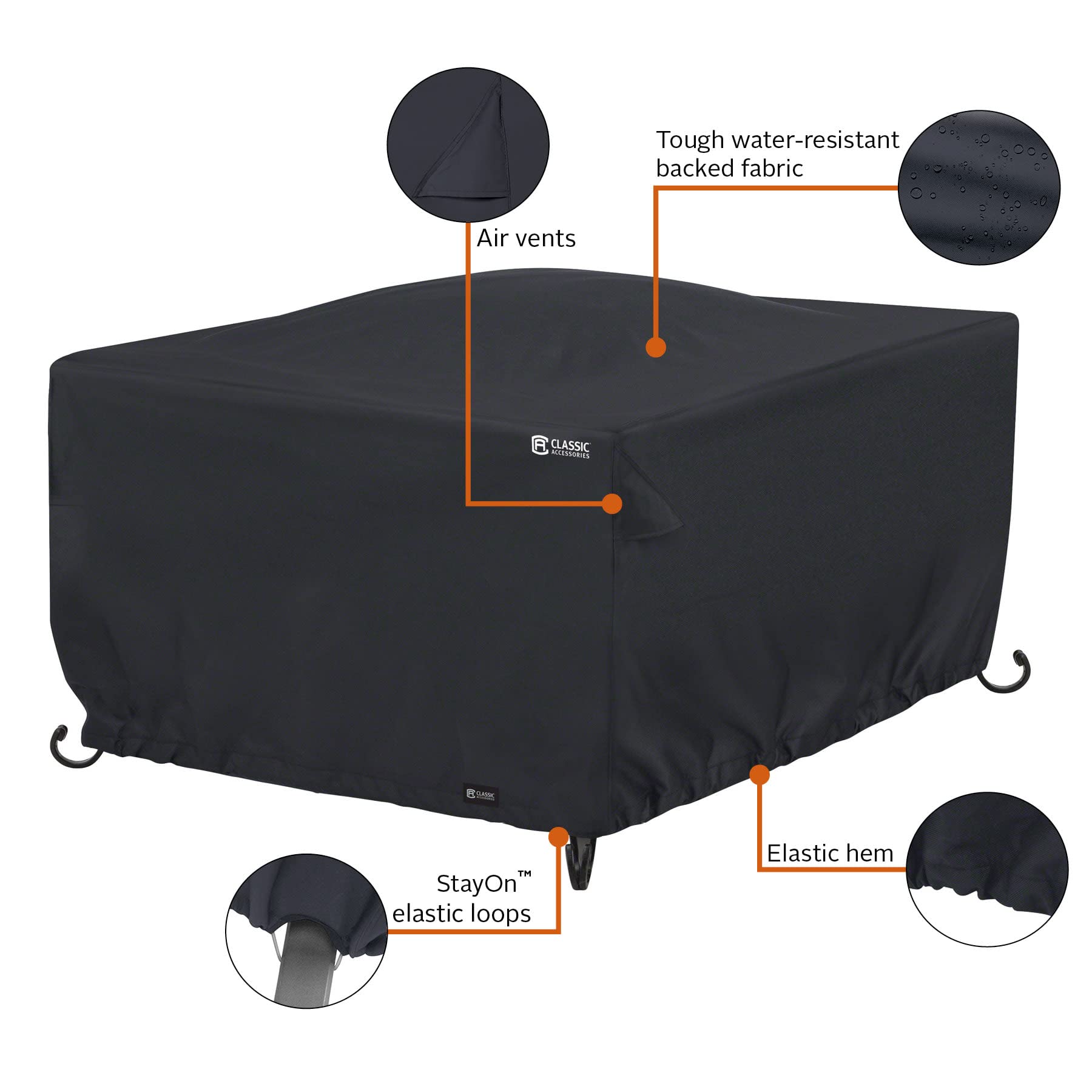 Classic Accessories label showing 42" x 42" x 22" dimensions for correct fit