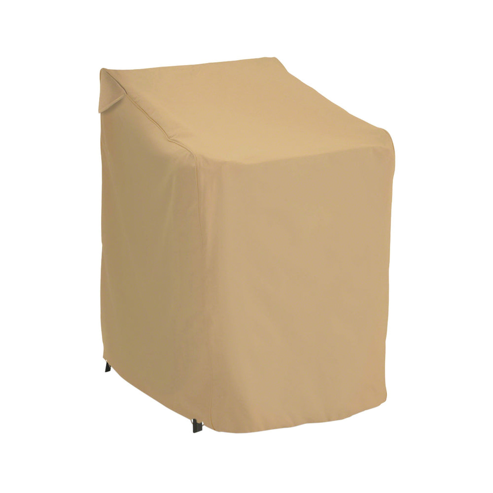 Classic Accessories front view showing full cover protecting six stacked chairs