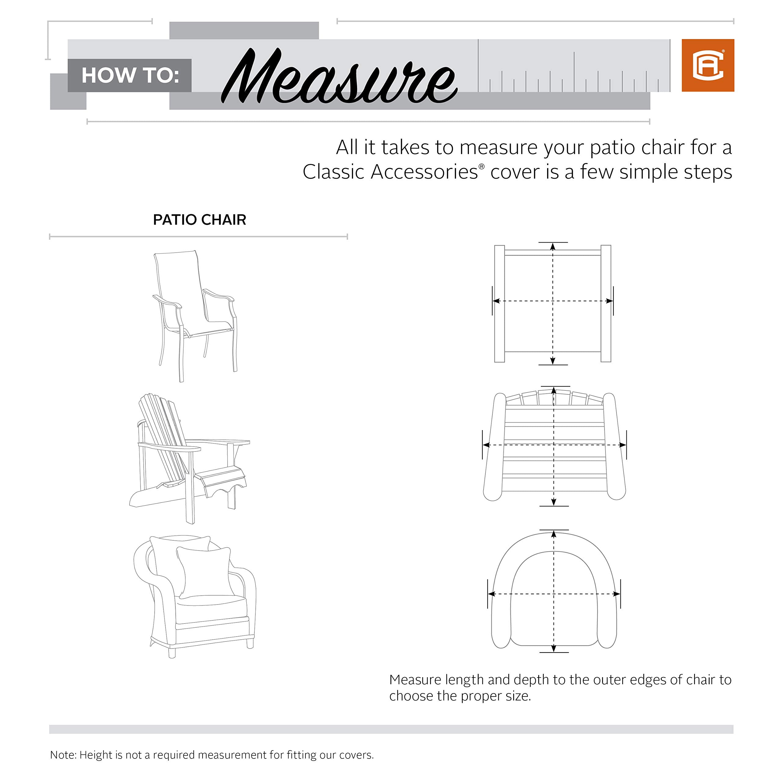 Classic Accessories cover in use on stacked patio chairs protecting from rain