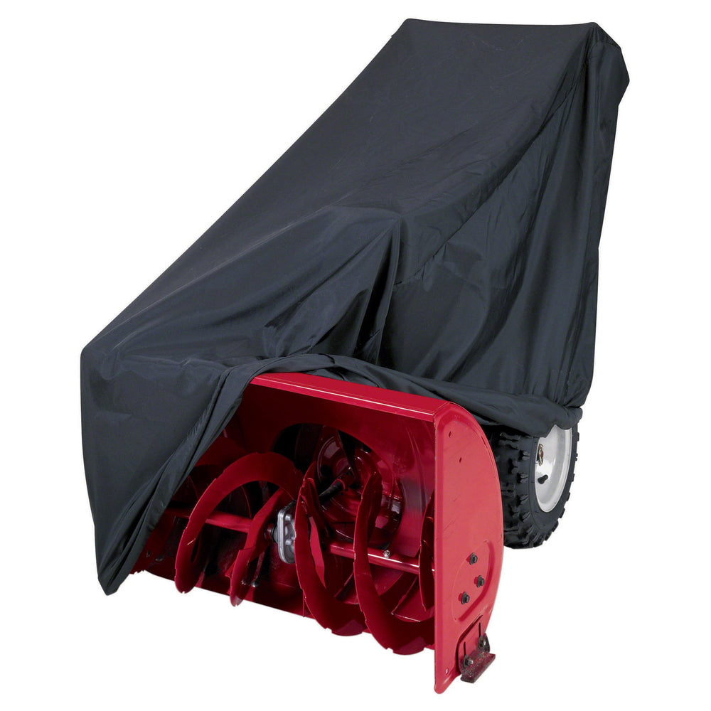 Classic Accessories front view of snow thrower cover protecting machine from weather