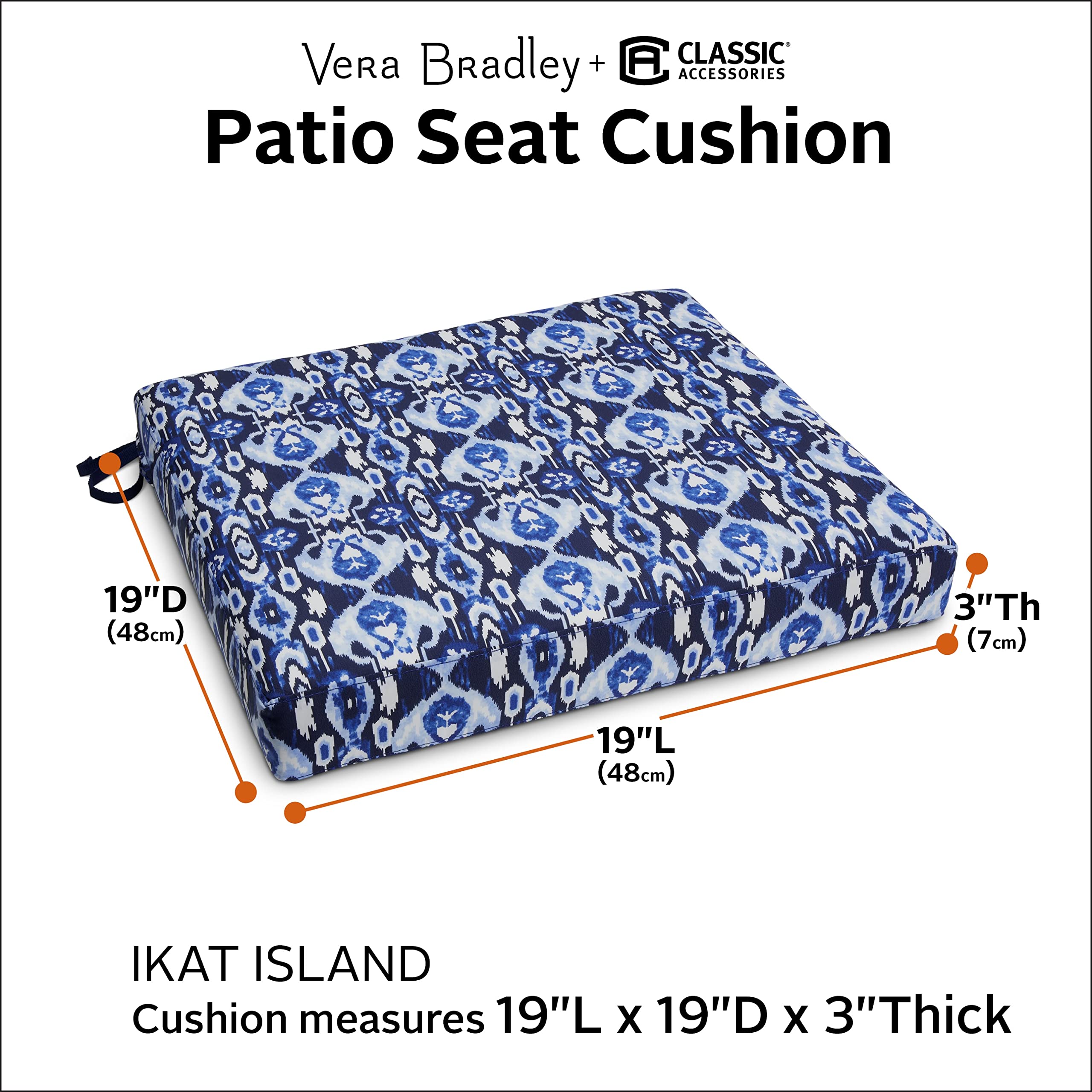 Classic Accessories Vera Bradley cushion on patio chair showing secure straps and style