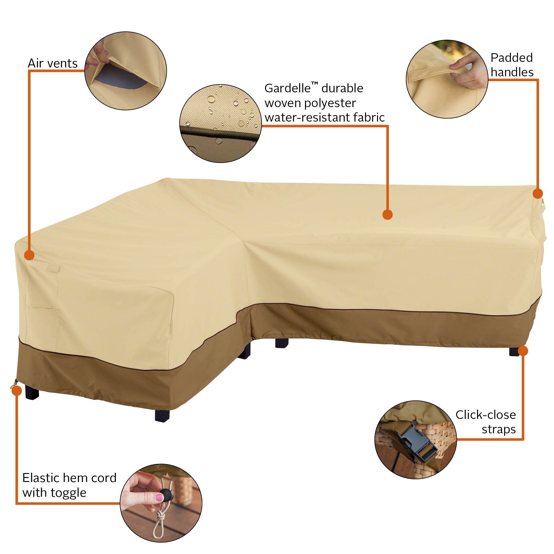 Classic Accessories click-close strap securing cover against wind uplift