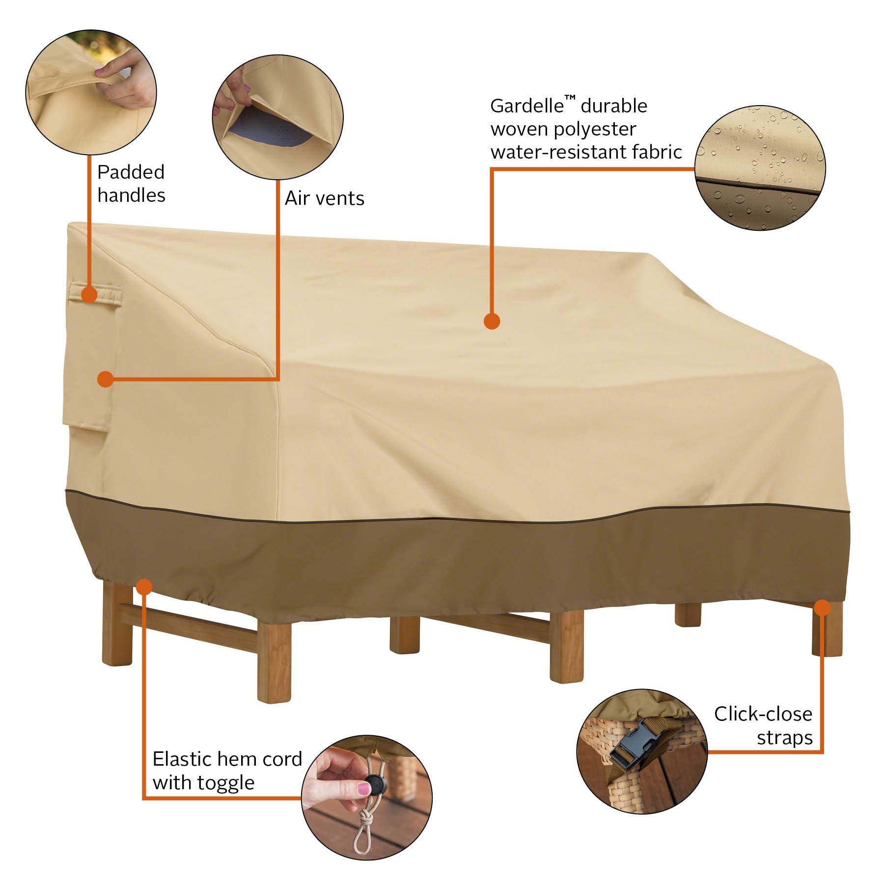 Classic Accessories click-close strap detail that secures cover in windy conditions