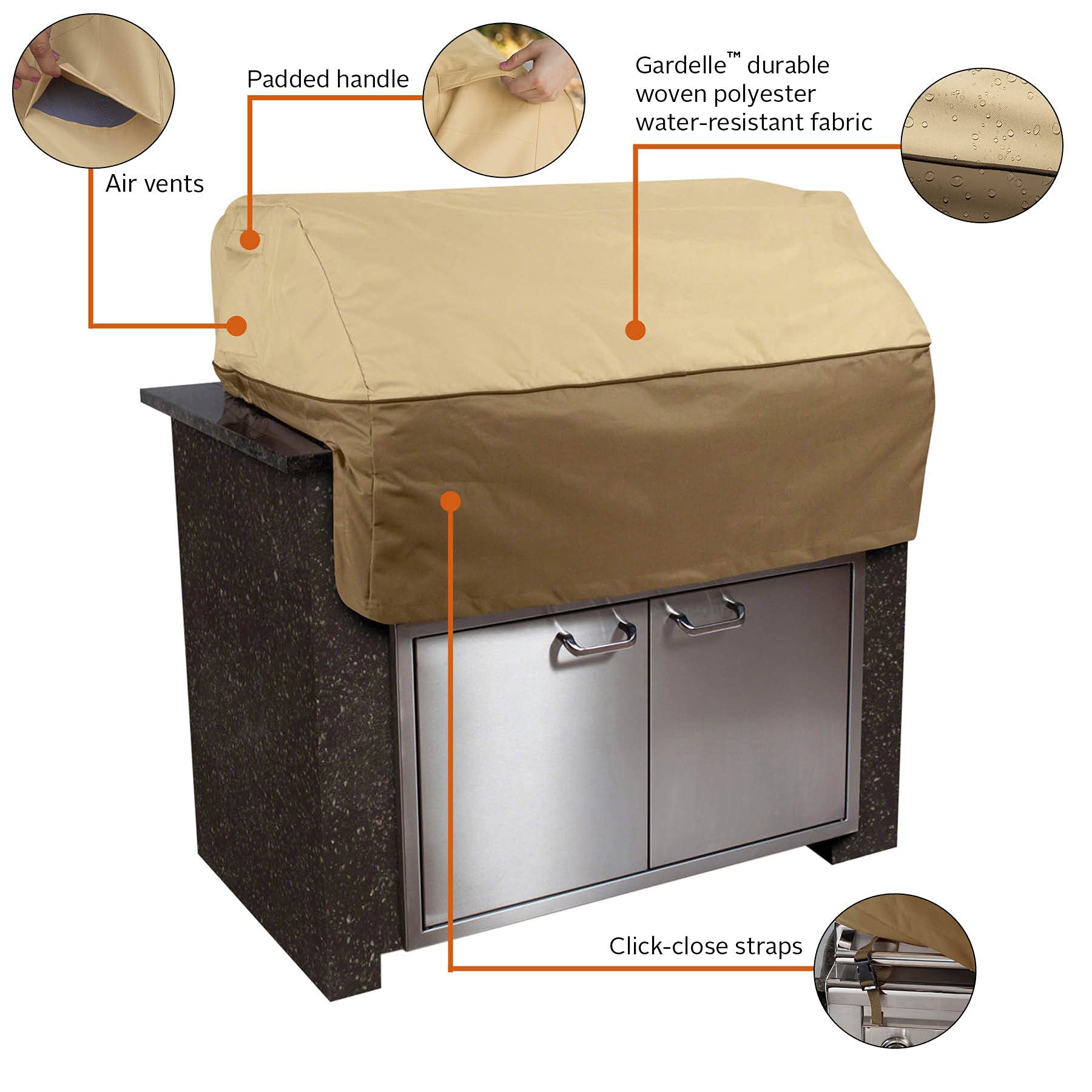 Classic Accessories click-close strap fastened to secure cover in wind