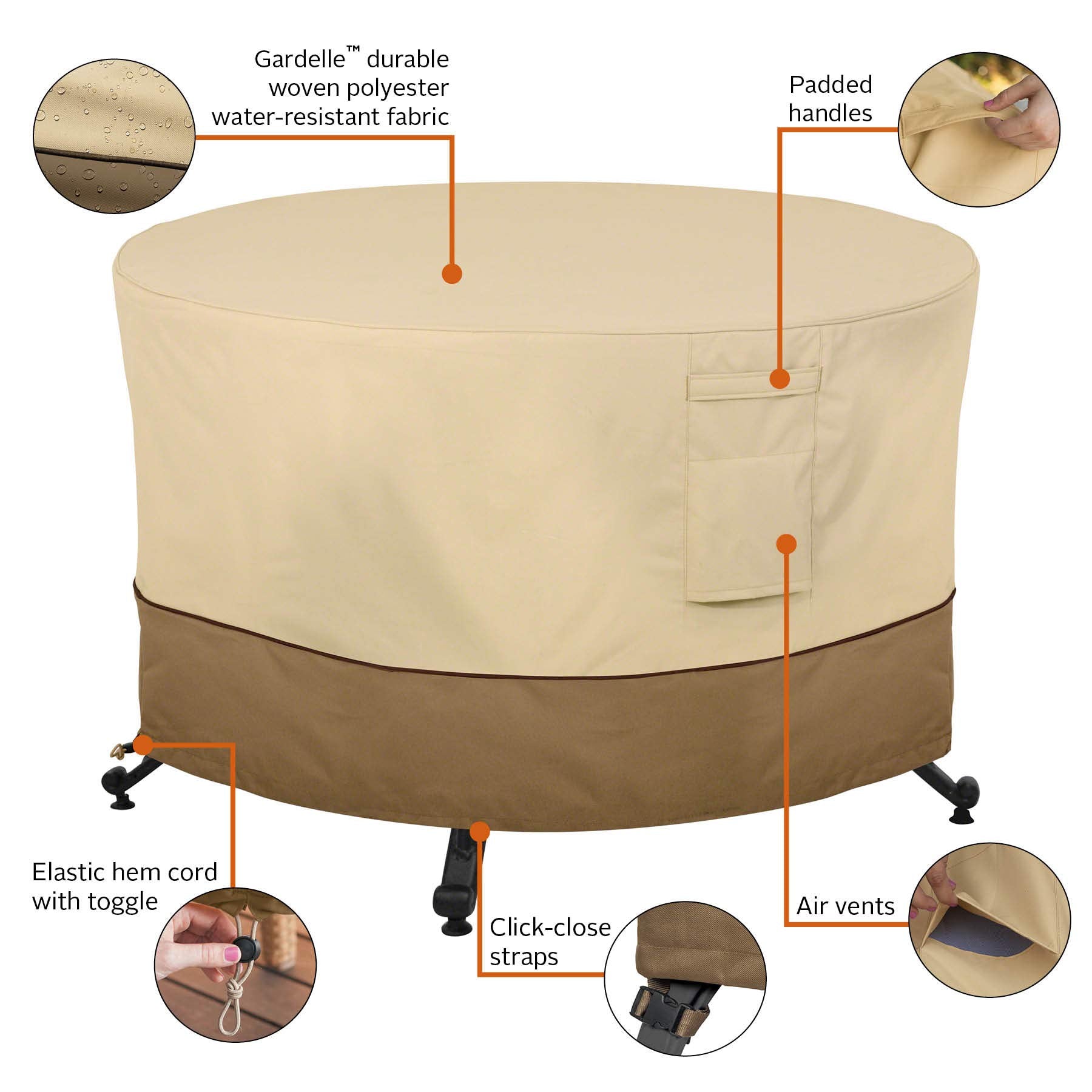 Classic Accessories Veranda click-close strap securing cover tight against wind