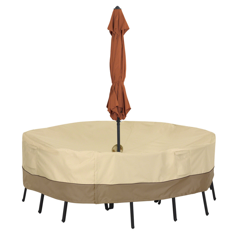 Classic Accessories Veranda front view showing full pebble cover protecting table and chairs