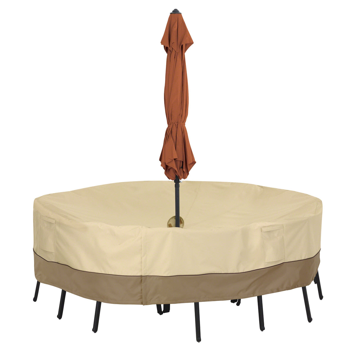 Classic Accessories Veranda front view showing full pebble cover protecting table and chairs