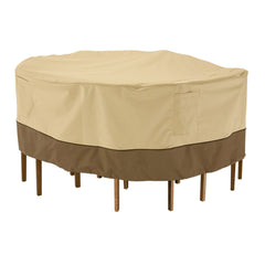 Classic Accessories Veranda front view showing full 94-inch cover protecting table set