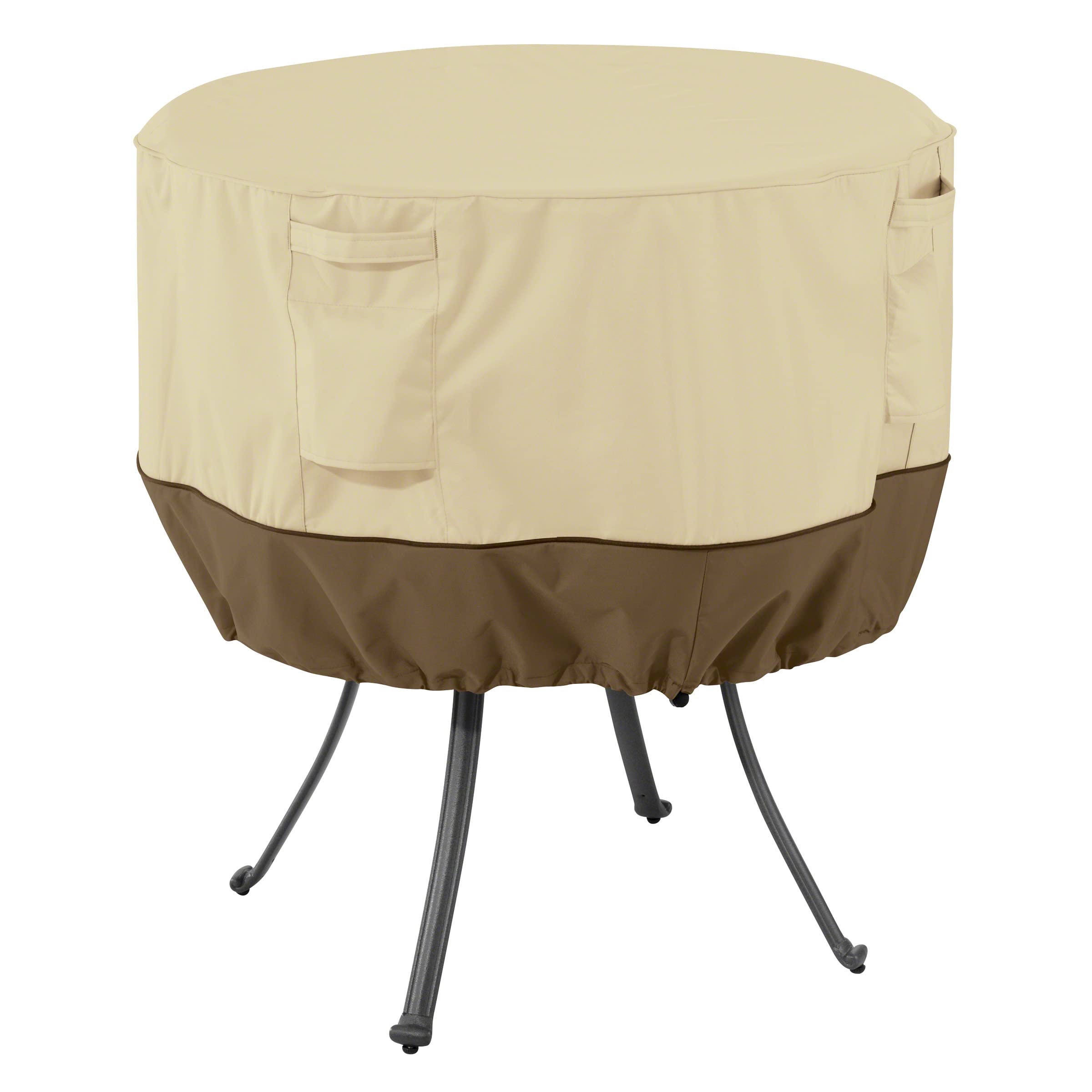 Classic Accessories Veranda front view showing full cover protecting round table