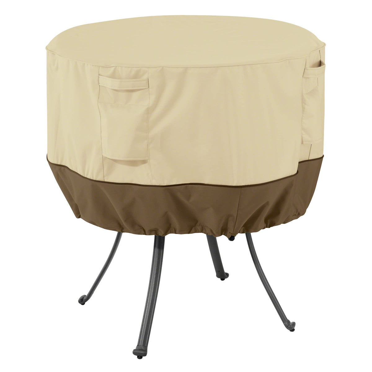 Classic Accessories Veranda front view showing full cover protecting round table