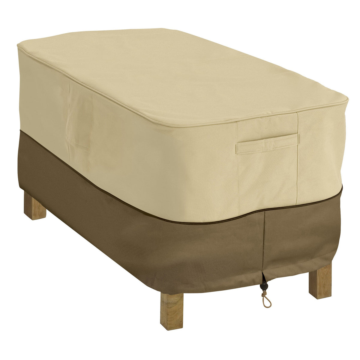 Classic Accessories veranda front view showing full cover protecting coffee table