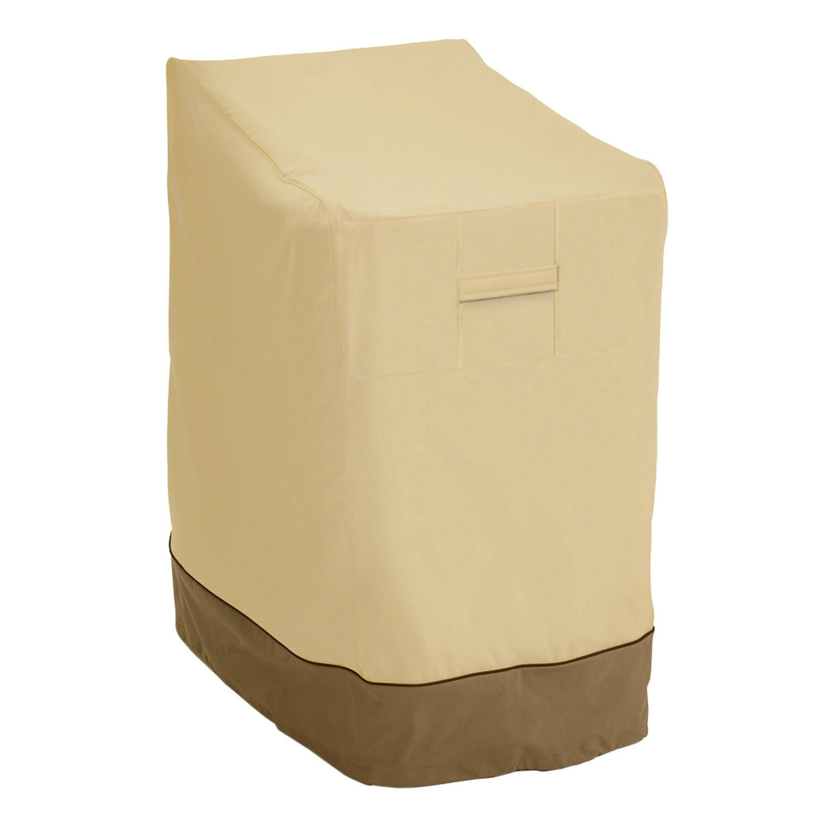 Classic Accessories Veranda front view showing full cover protecting stacked chairs